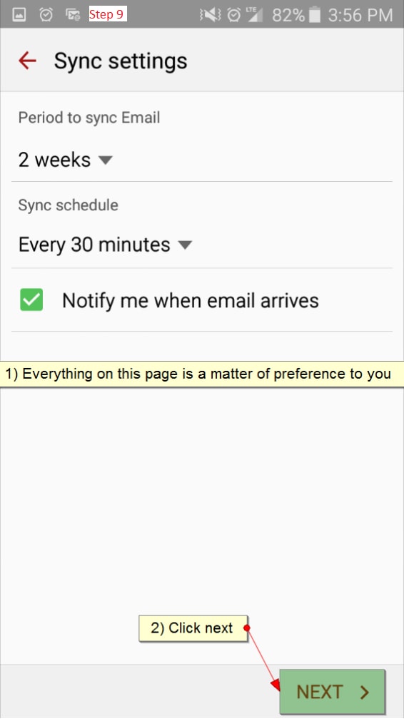 email on android set up training
